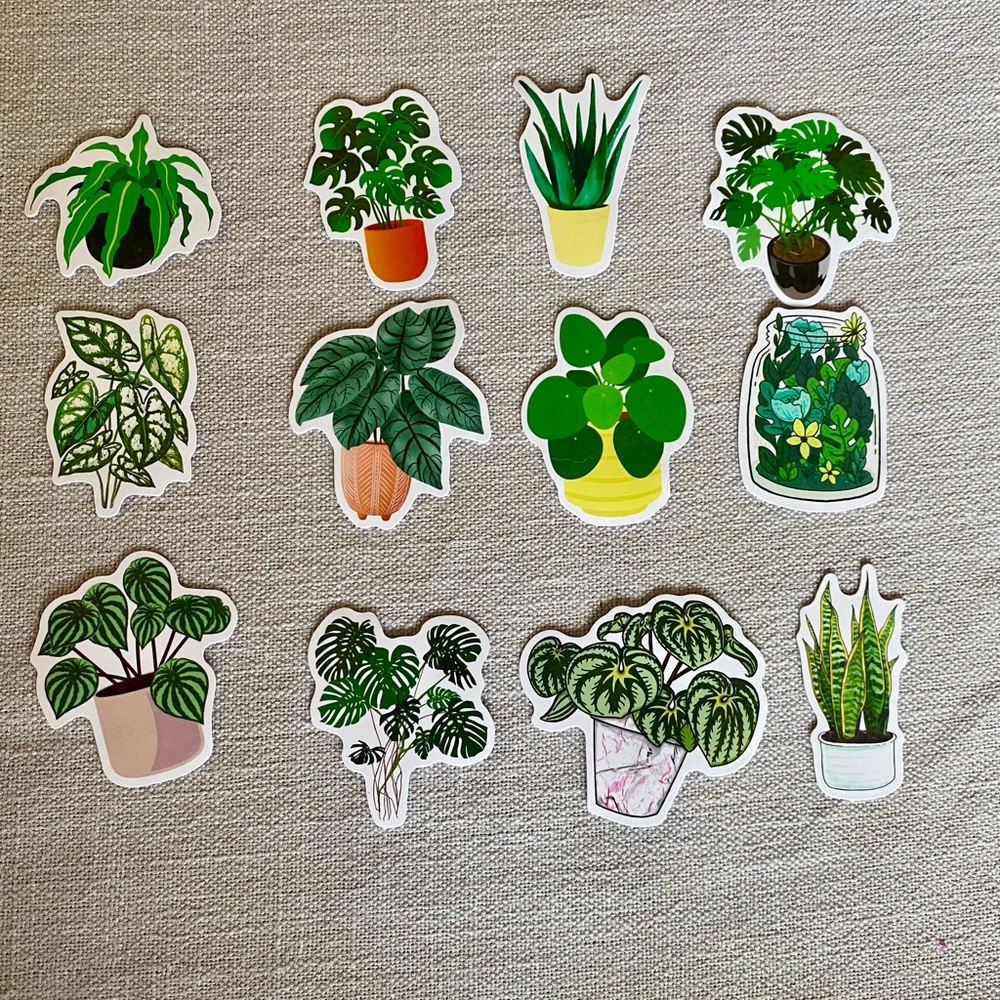 Green Indoor Plant Sticker Set of 12 - Waterproof Stickers